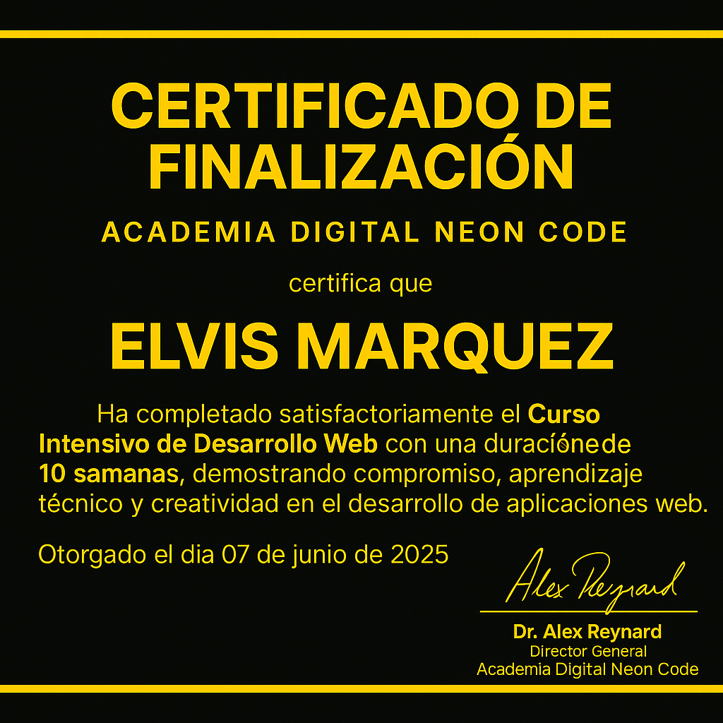 certificación en desarrollo web Elvis Marquez