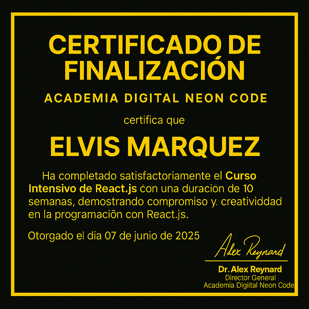 certificación en ReactJs Elvis Marquez